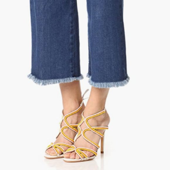 Schutz Meera Strappy Sandals Ankle Strap Tri-color Beaded High Stiletto Heels - Picture 2 of 10